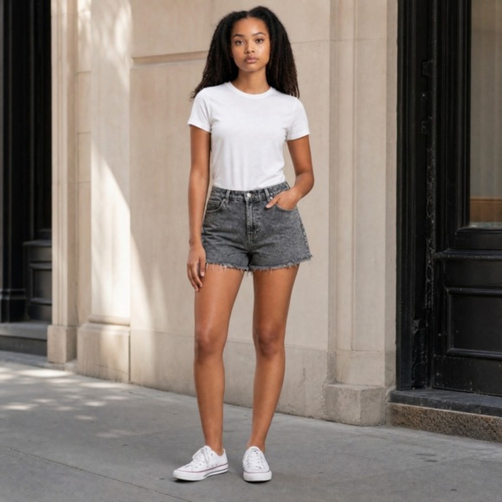 KENDALL + KYLIE The Drifter High Rise Denim Shorts 11/30 Black‎ Acid Wash Cutoff